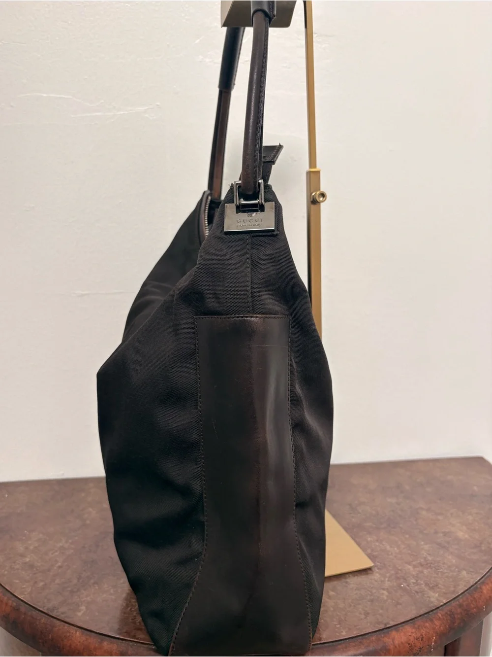 Vintage Gucci Black Nylon Leather Hobo Shoulder Bag Made in Italy Y2K